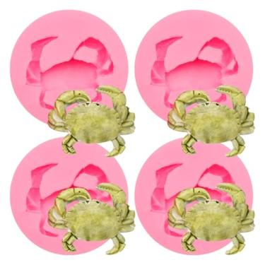 Imagem de Moldes de silicone de caranguejo 4 peças, molde de fondant de animais oceânicos em forma de caranguejo molde de chocolate para decoração de bolos, enfeite de cupcake de doces, artesanato de argila de