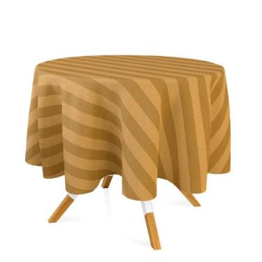 Imagem de Toalha de Mesa Redonda em Tecido Jacquard Dourado Ouro Vibrante Listra