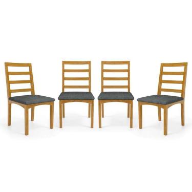 Imagem de Kit Com 4 Cadeiras Cecília Madeira Maciça Assentos Estofados Para Mesa De Jantar Linho Chumbo 406