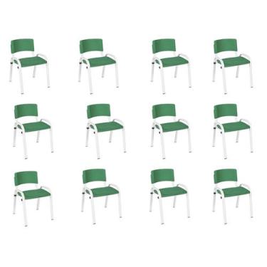 Imagem de Kit 12 Cadeira Iso Infantil Creche, Escola Base Branco Verde Escuro - 