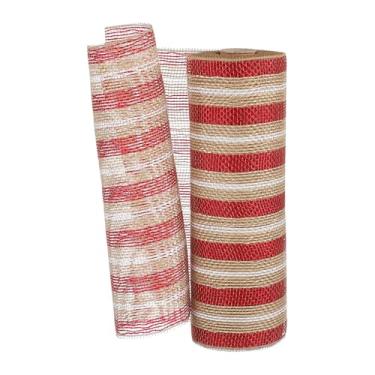 Imagem de PATIKIL Fita de malha decorativa, 25,4 cm x 25,5 m, rolo de fita metálica para decoração de guirlanda de árvore de Natal, vermelho/branco