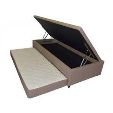 Imagem de Cama box bau solteiro com cama auxiliar colchao acoplado na cama de ba