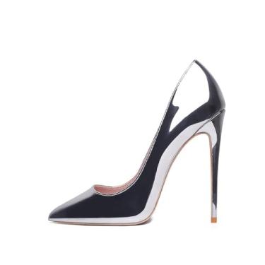 Imagem de Scarpin feminino GENSHUO 12 cm com Bico Fino Fechado, Salto Alto Agulha, Fácil de Calçar, Prata, 38