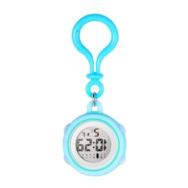 Imagem de JewelryWe Relógio digital com clipe: relógio mosquetão com capa de silicone, mochila, fivela, cinto para escalada, médicos, enfermeiros, chefes, estudantes, para o Natal, Relógio digital - azul