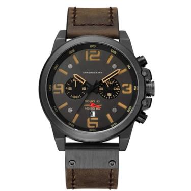 Imagem de MASTOP Relógio masculino com cronógrafo esportivo, pulseira de couro marrom, quartzo, negócios, casual, relógio de pulso masculino, B preto e marrom, Negócios