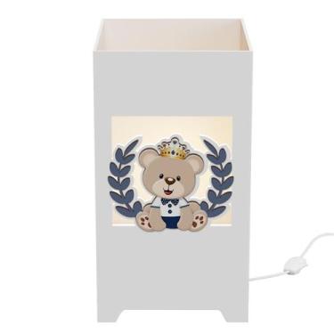 Imagem de Abajur Luminária MDF Bebê Kit Higiene Urso Coroa - Neném na Nuvem