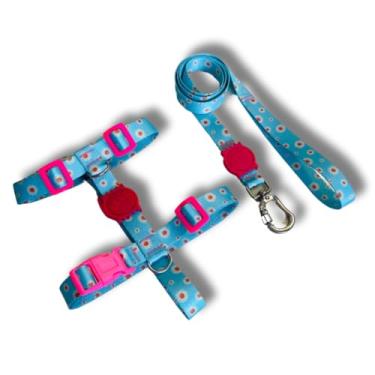 Imagem de Coleira Peitoral Tipo H para Cães - Anti-Puxão com Guia de 1,10m | Varias Estampas (Margaridas,G)