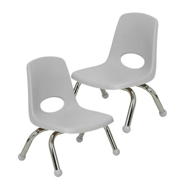 Imagem de Cadeira escolar empilhável de 20 cm, assento de estudante empilhável com pernas de aço cromado e deslizadores esféricos; para creche, pré-escola e escola em casa - cinza claro (pacote com 2