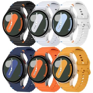 Imagem de Pacote com 6 pulseiras esportivas para Samsung Galaxy Watch 7 de 40 mm e 44 mm, pulseira de silicone macio sem lacunas para Galaxy Watch FE 6 5 4 mm de 40 mm e 44 mm/Watch 6/4 Classic 47 mm, 43 mm, 46