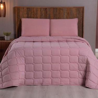 Imagem de Kit Cobre Leito Colcha Minimal Queen 3 Peças Malha 100% Algodão Rose -