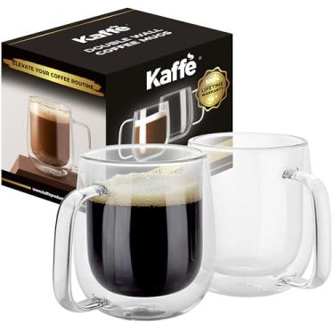 Imagem de Kaffe 283 g Copos de café de vidro médio - Conjunto de canecas de café transparentes de parede dupla - Copos de vidro isolados para latte, expresso, cappuccino, chá (conjunto de 2)