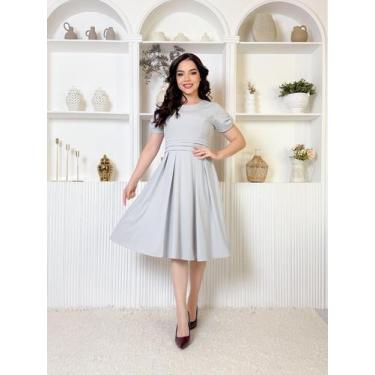 Imagem de Vestido Feminino Adulto Alfaiataria Gola Redonda Saia Plissada Clássic