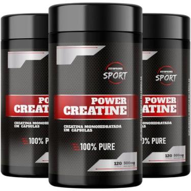 Imagem de Kit 3 Potes Creatina Monohidratada Power Creatine 120 Cápsulas Fitopri