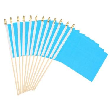 Imagem de PATIKIL Bandeira em branco azul claro de 20 x 7 cm, 12 peças de mastro de madeira portátil de cor sólida para fazer você mesmo, grafite, aniversário, carnaval, celebração, esportes
