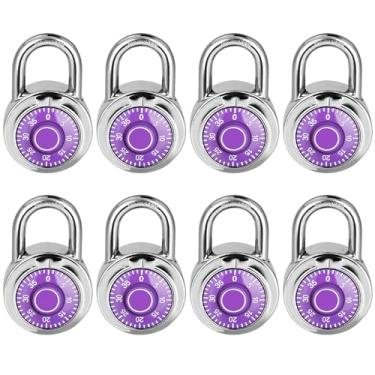 Imagem de Fechadura de combinação, trava de combinação de mostrador padrão LQYN , pacote com 8; placa giratória roxa, 5 cm de largura, combinação fixa de três digitais, para escola, academia e armário, caixa de