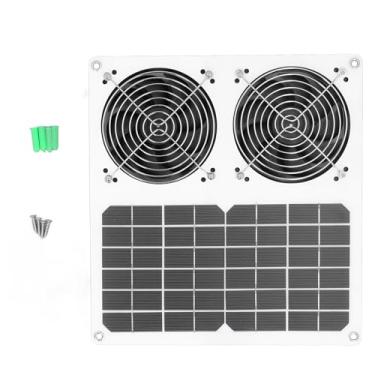Imagem de Jiawu Kit de Ventilador Com Energia Solar, Painel Solar à Prova de água 100w + Ventilador de Escape DC de 12 Polegadas Duplo, Ventilação Montagem na Parede e Ventilação de Resfriamento