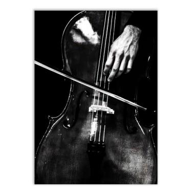 Imagem de Placa Decorativa Violoncelo Fotografia Preto Branco Decoração Poster Quarto Sala