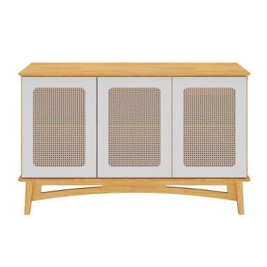 Imagem de Buffet de Madeira Veneza 146 cm com 3 Portas em Rattan e 1 Gaveta Inte