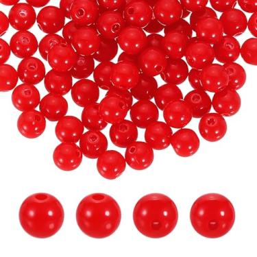 Imagem de HARFINGTON 100 peças de contas redondas de acrílico vermelho 8 mm de diâmetro 1,9 mm furo de resina plástica bolas lisas contas soltas para fazer joias, pulseiras, colar, brincos, faça você mesmo