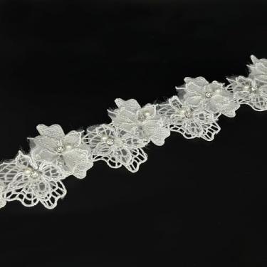 Imagem de 1 jarda vintage pérola contas flor acabamento fita floral apliques florais costura tecido de renda para casamento vestido de noiva roupas fantasia chapéu decoração (branco, 1 jarda)