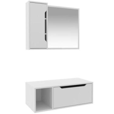 Imagem de Kit Gabinete E Espelheira De Banheiro 80 Cm Karina Branco - TECNOMÓBIL