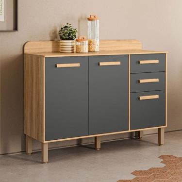 Imagem de Balcão de Cozinha Maria Flor 3 Portas 2 Gavetas Freijó/Chumbo - Niciol