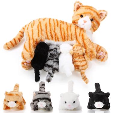 Imagem de Bicho de pelúcia Skylety Nurturing Cat com gatinhos de pelúcia de 40 cm