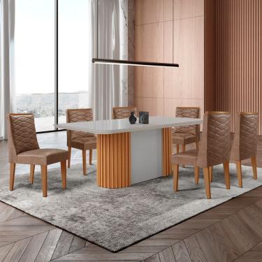 Imagem de Mesa de Jantar Aspen 180cm Tampo MDF Vidro com 6 Cadeiras Safira Moderna Mobília