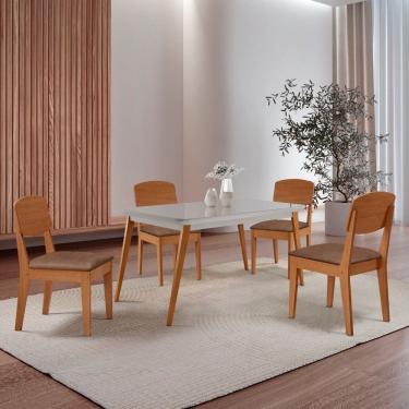 Imagem de Mesa de Jantar Copper 120cm Tampo Canto Copo MDF Vidro com 4 Cadeiras Copper Moderna Mobília