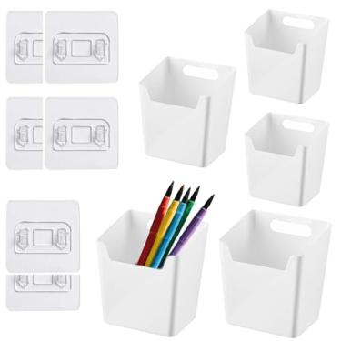 Imagem de TSKVT Pacote com 5 organizadores de porta de armário, caixas de armazenamento adesivas para porta de armário, bolsos pendurados na parede, organizador de parede para cozinha, chuveiro, banheiro