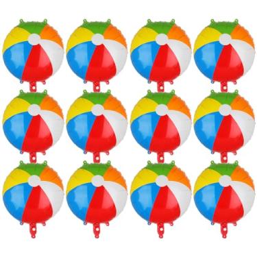 Imagem de Balões de praia arco-íris 45,7 cm Mylar balão de praia infantil verão natação havaiana luau Havaí praia piscina tema de festa de aniversário suprimentos para decoração de festa de aniversário 12 peças