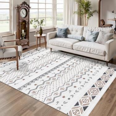 Imagem de SERISSA Tapete lavável, tapete macio antiderrapante de 10 x 15 cm para quarto, sala de estar, sala de jogos, tapete geométrico marroquino, cinza e marrom