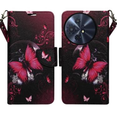 Imagem de Zase Capa carteira para celular TCL 60 XE/TCL 50 XL NXTPAPER [bloqueio RFID] Bolsa com suporte para cartão de crédito e dinheiro em couro PU com fecho magnético com alça de pulso (borboleta preta e