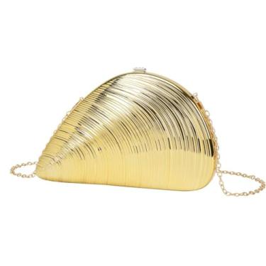 Imagem de Jusavie Seashell Bolsa de mão feminina de acrílico para noite 2025 com glitter, bolsa de ombro com corrente para festa de casamento, formatura, Dourado, Medium