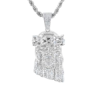 Imagem de ICE STAR Colar masculino com pingente de Jesus com coroa floral congelada com corrente de corda de 61 cm - Joias hip-hop com cristais simulados, 24-INCHES, Zinco, Zircônia cúbica