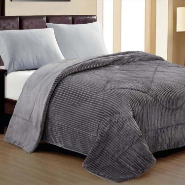 Imagem de Cobertor Aveline Casal Queen Manta Plush Canelada 01 Peça Toque Macio - Cinza