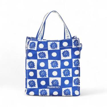 Imagem de Bolsa Mimo Farm Palermo Quadriculado Azul e Branca Verão 25