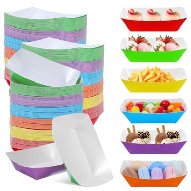 Imagem de 120 Pcs 6 Colors Kraft Paper Food Trays Grease Proof Food Serving Trays Multicolor Hot Dog Nacho Split Boats Durable Paper Foods Tray Dispenser for Holds Nachos Fries Corn Dogs BBQ Picnic (2 Lb)
