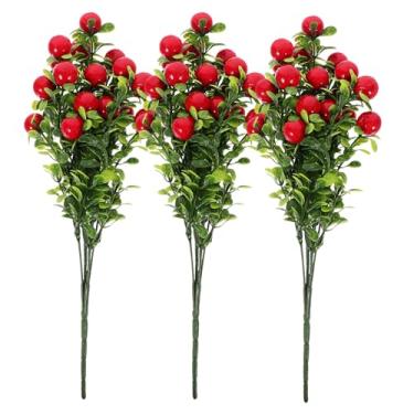 Imagem de TOYANDONA Decoração de Buquê de Frutas Artificiais: 3 Hastes de Flores de Cerejeira Vermelhas Artificiais, Galhos de Buquê de Frutas Artificiais de Plástico Realistas para Casamento, Festa de