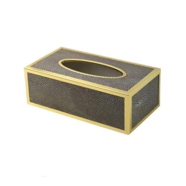 Imagem de Capa para caixa de lenços de papel Caixa de guardanapo retangular sala estar criativo luz luxo couro caixa lenços mesa centro gaveta(Brown)