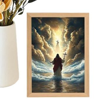 Imagem de Rrlihjgu Luminária Noturna De Jesus,Luz De Moldura De Cristo LED 4D - Pintura Decorativa Religiosa Crista Com Funcao LED Para Decoracao De Arte De Parede Em Quarto E Sala De Estar Para Pascoa E
