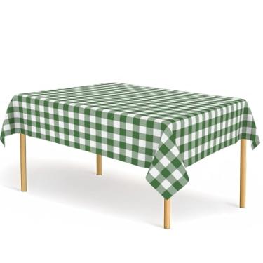Imagem de CINSOEN Pacote com 12 toalhas de mesa xadrez verde e branco verde verde guingão para festas, descartáveis, 137 x 274 cm, capas de mesa retangulares à prova d'água para festa, aniversário, formatura