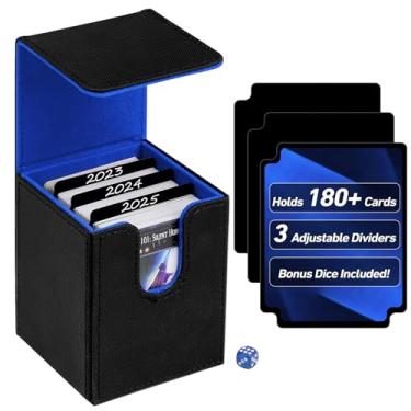 Imagem de Bofoho Caixa de baralho de mais de 180 cartas com fecho magnético, capa de baralho MTG Commander de couro PU comporta mais de 110 cartas com manga, serve para Yugioh TCG CCG, inclui 3 divisórias (azul