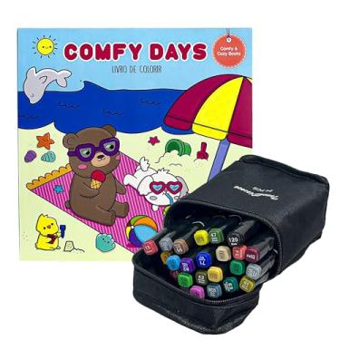 Imagem de Pensou Comprou Livro De Colorir Grande Capa Mole 24 Marcadores Ponta Dupla Crianças Adultos Relaxamento Criatividade (Comfy Days)