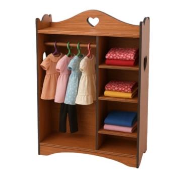 Imagem de Guarda Roupas para Bonecas em MDF Amadeirado com Trocador e Cabides, Móvel Infantil para Brinquedos