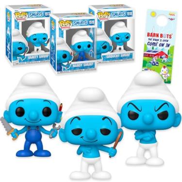 Imagem de The Smurfs Funko Pop Set - Bundle with 3 Action Figures: Grouchy, Vanity, Handy Smurf Plus Doo Hanger | Smurfs Figurines for Kids, Teens, Adults
