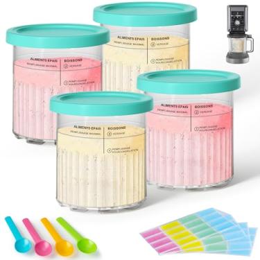 Imagem de GuanQiao Pacote com 4 frascos e tampas de creami Deluxe, 680 g, compatível com máquinas de sorvete Ninja NC500 NC501, livre de BPA, lavável na lava-louças, azul