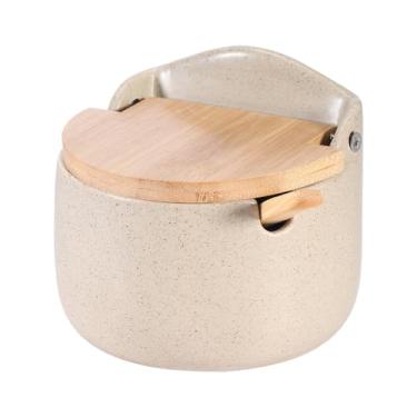 Imagem de SALEIRO EM CERAMICA COM TAMPA DE BAMBU GRANO BEGE 9,7cm x 11