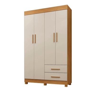 Imagem de Guarda Roupa Leblon 4 Portas 2 Gavetas 5 Prateleiras - Benet Cinamomo Off