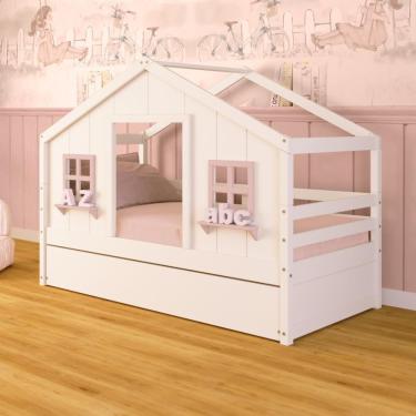 Imagem de Bicama Casinha Dos Sonhos Madeira Maciça Branco/ Rosa Megamobilia